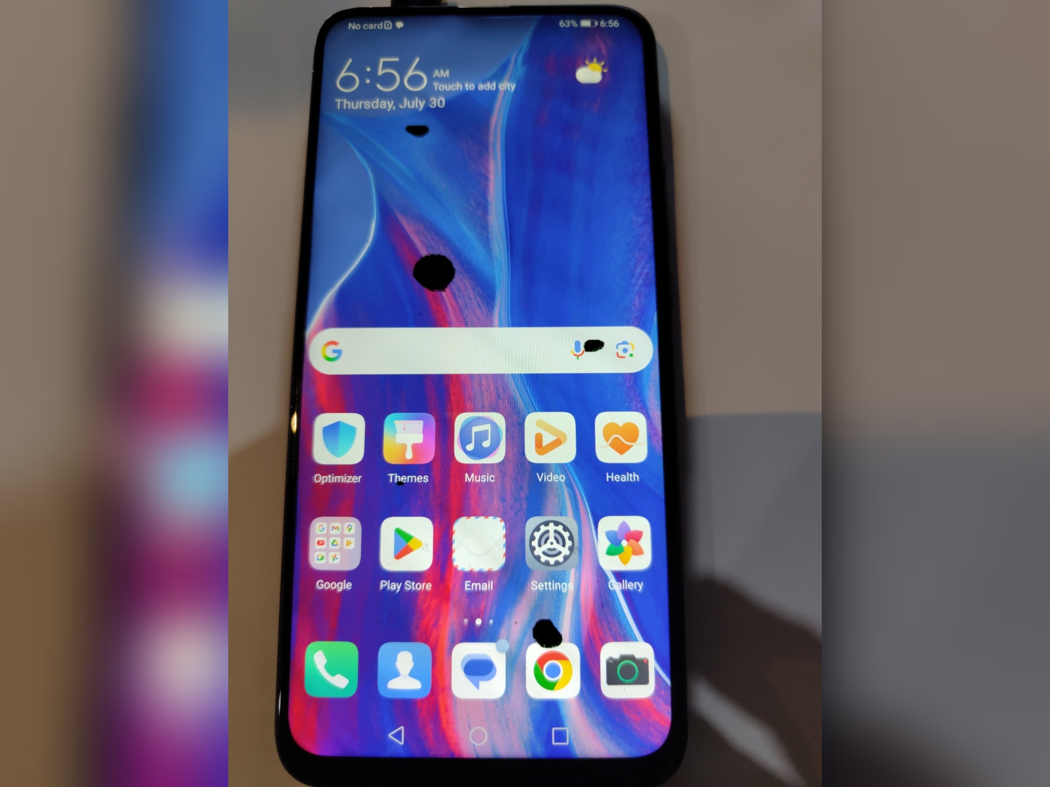 ال سی دی هواوی HUAWEI Y9 PRIME 2019 با فریم مشکی و باطری روکاری مطابق عکس چند لک دارد