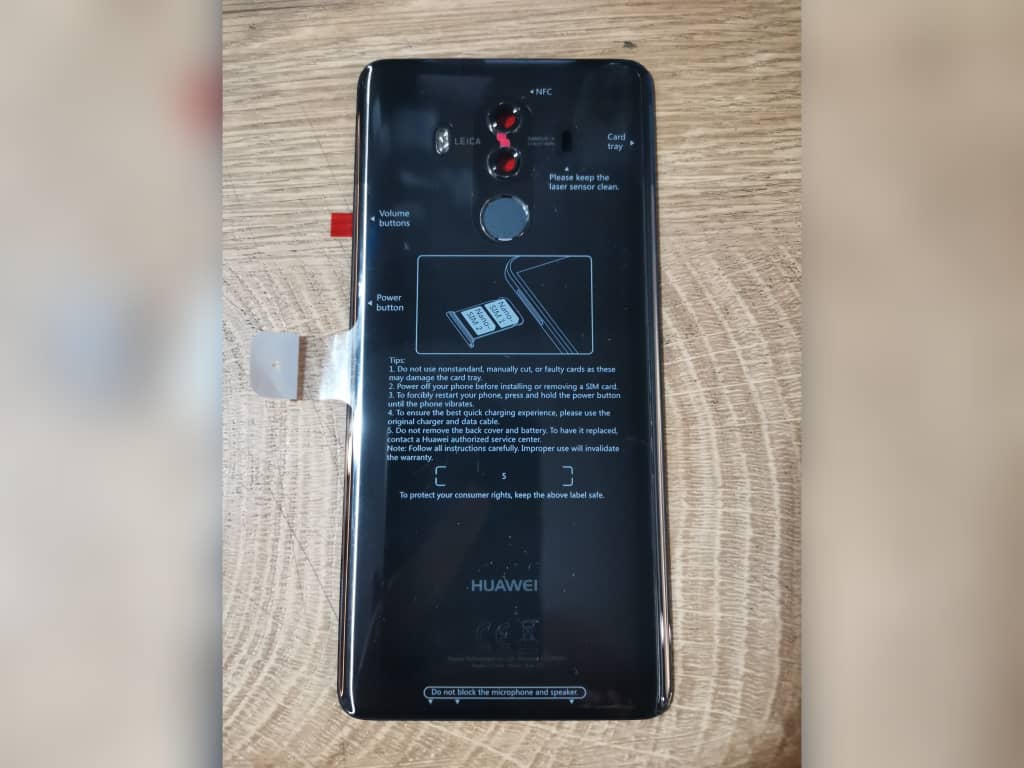 درب پشت هواوی مدل MATE 10 PRO کامل با لنز دوربین و اثر انگشت و فلت اصلی شرکتی مشکی